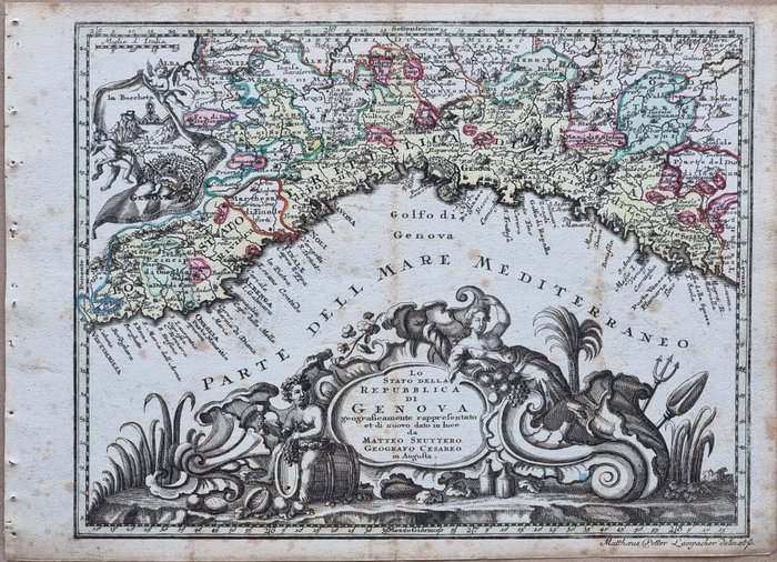 Italien - Kort; Matthäus Seutter (1678 – 1757) - Carta Geografica "Nord Italia" - Lo Stato della Repubblica di Genova - 1751-1760