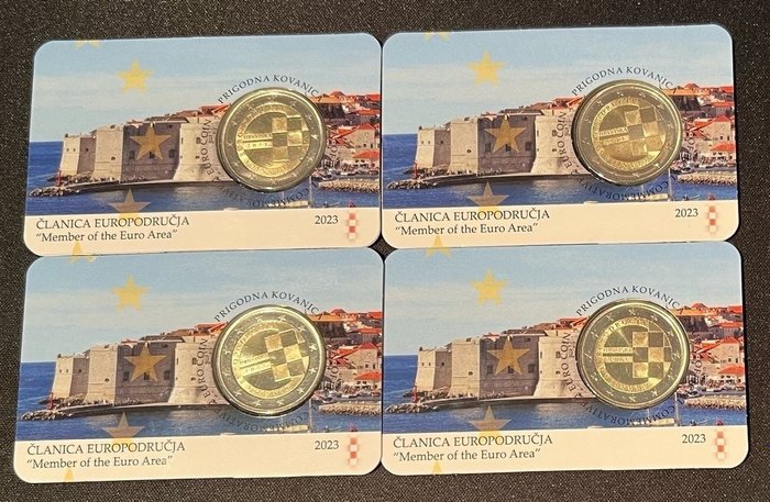 Kroatien. 2 Euro 2023 "Member of Euro Area" (4 coincards)  (Ingen mindstepris)