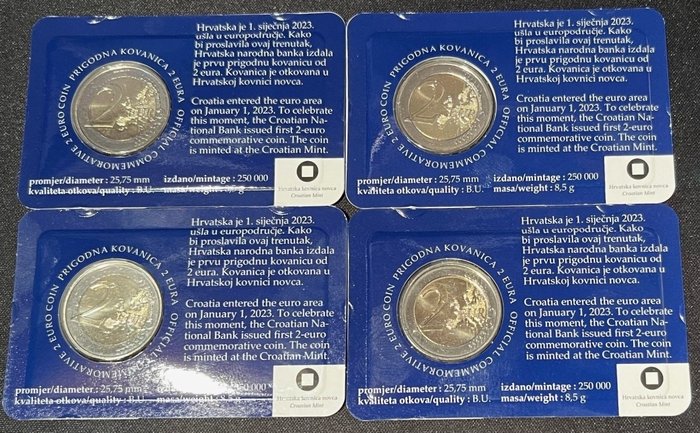 Kroatien 2 Euro 2023 "Member of Euro Area" (4 coincards)  (Ingen mindstepris)