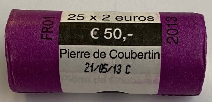 Frankrig. 2 Euro 2013 "Pierre de Coubertin" (25 monnaies) en rouleau  (Ingen mindstepris)