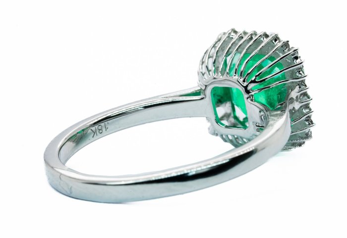 Ring - 18 kraat Hvidguld, Vivid Green (Colombia) -  2.21ct. tw. Smaragd - Diamant - 0,12 ct - VS