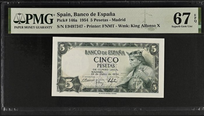 Spanien. - 5 Peseta 1954 - Pick 146a  (Ingen mindstepris)