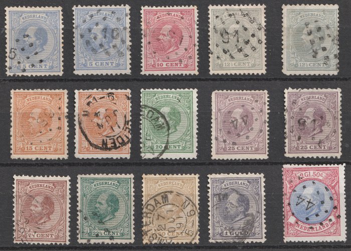 Holland 1872/1888 - Kong Vilhelm III - diverse frimærker og perforeringer - NVPH 19/29