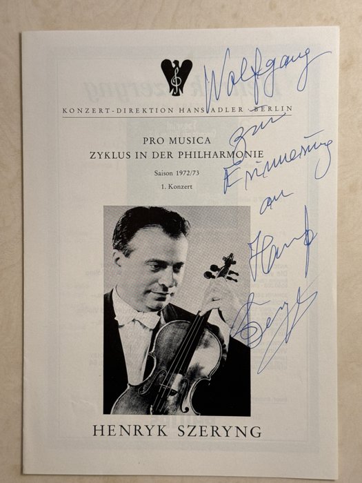 Henryk Szeryng (1918-1988) and Günter Ludwig (1930-2022) - Program with wishes from the violonist and the pianist - 1972