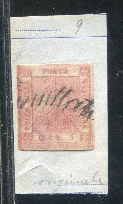 Antikke Italienske Stater - Napoli 1858 - 5 korn 2. plade med "Svolazzo" type 36 annullering. - Sassone 9.