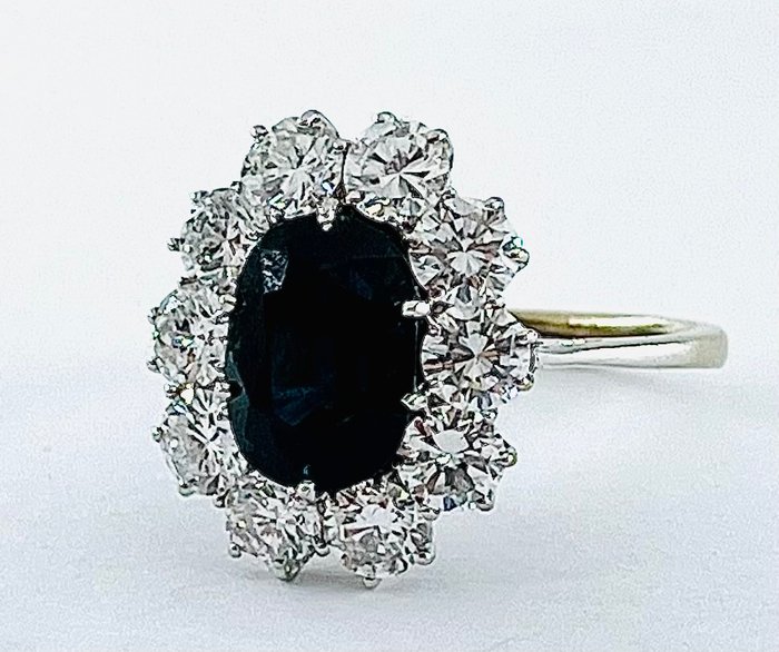 Ring - 18 kraat Hvidguld Safir - Diamant