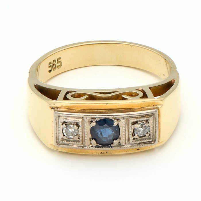 Ingen mindstepris - Ring - 14 karat Gulguld -  004ct tw Diamant (Natur)  - Safir