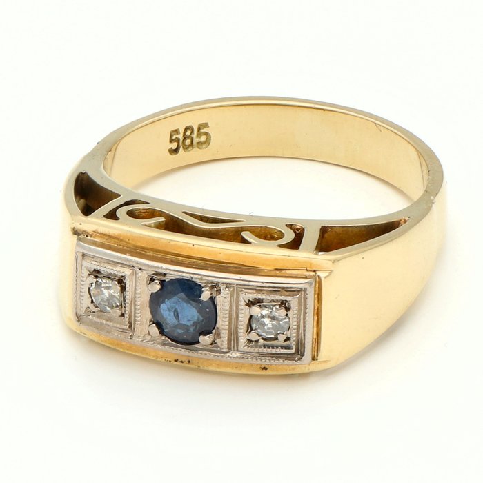 Ingen mindstepris - Ring - 14 karat Gulguld -  004ct tw Diamant (Natur)  - Safir