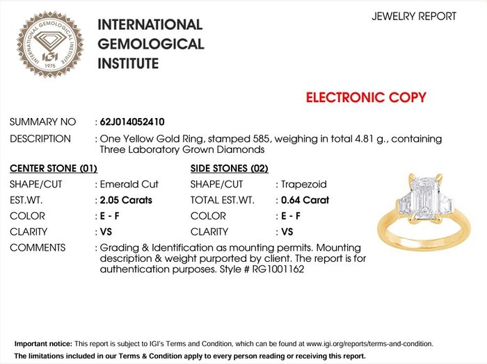 Ring - 14 karat Gulguld -  2.69ct. tw. Diamant (Laboratoriedyrket) - Diamant