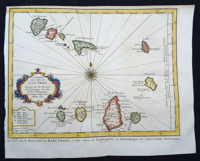 Afrika - Kapverdiske øer; J.N. Bellin - Carte des Isles du Cap Verde-Kaart van...Kabo Verde - 1721-1750