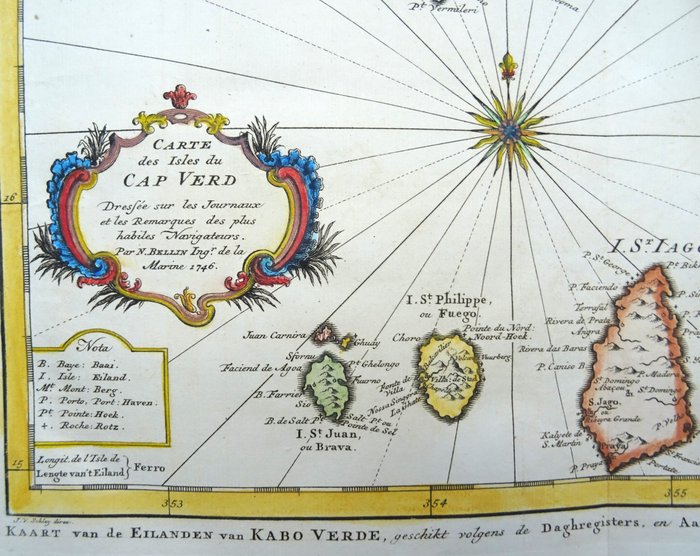 Afrika - Kapverdiske øer; J.N. Bellin - Carte des Isles du Cap Verde-Kaart van...Kabo Verde - 1721-1750