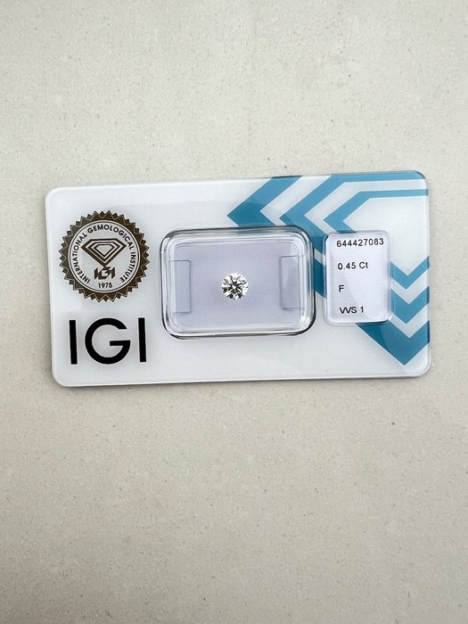 1 pcs Diamant  (Natur)  - 0.45 ct - Rund - F - VVS1 - International Gemological Institute (IGI)