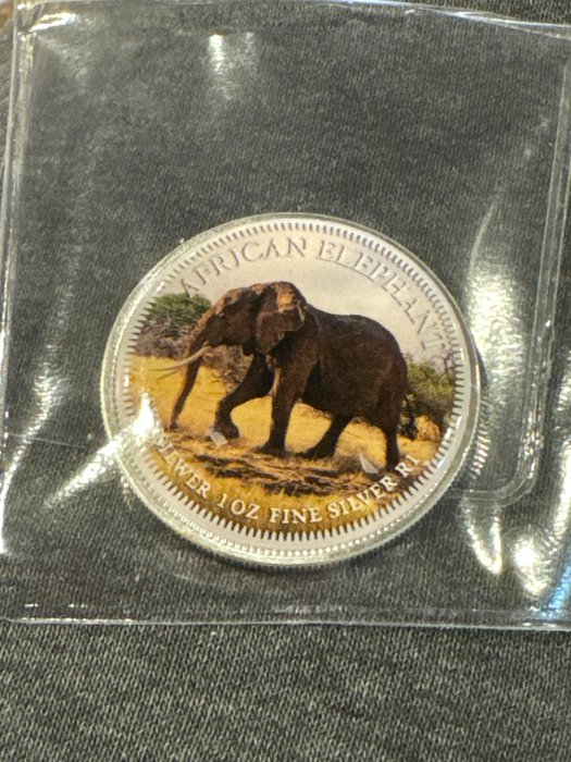 Sydafrika. 1 Rand 2023  "African Elephant, 1 Oz (.999) mit Rahmen  (Ingen mindstepris)