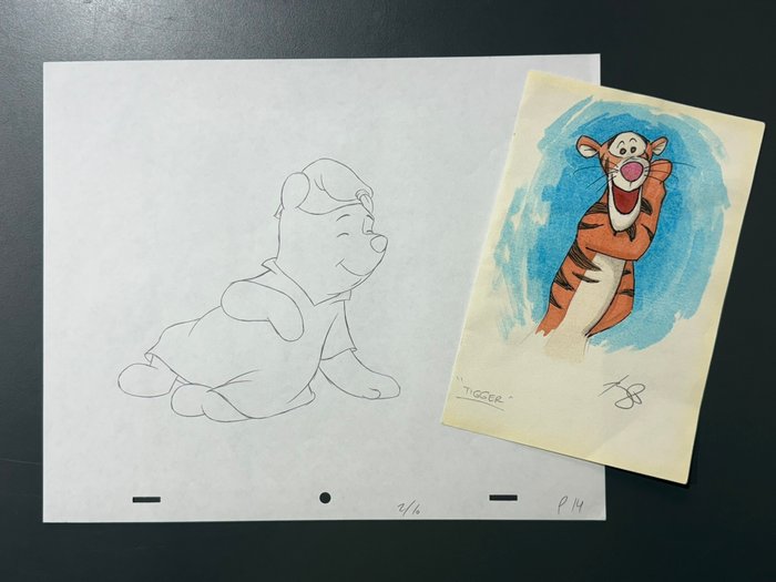 Winnie the Pooh and a Day for Eeyore (1983) - 1 Animationstegning af Peter Plys + Original illustration af Tiger, signeret!