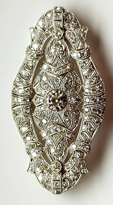 Broche Antik 10 karat. Diamant- og platinbroche 1900-1930