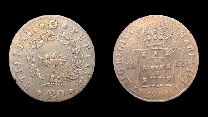 Portugal. D. Maria II (1834-1853). Ducal  (Vintém) 1833 - Rara -