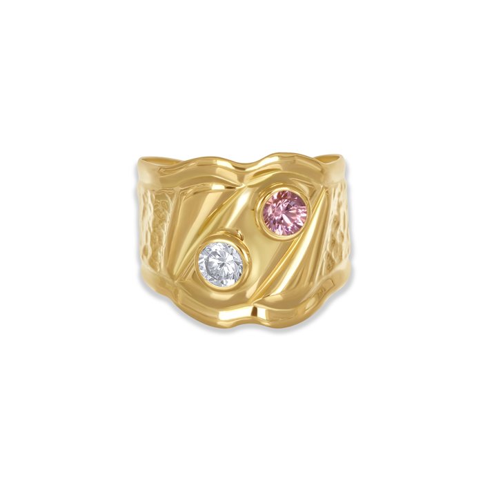 Ring - 18 kraat Gulguld -  1.20ct. tw. Akvamarin - Kvarts