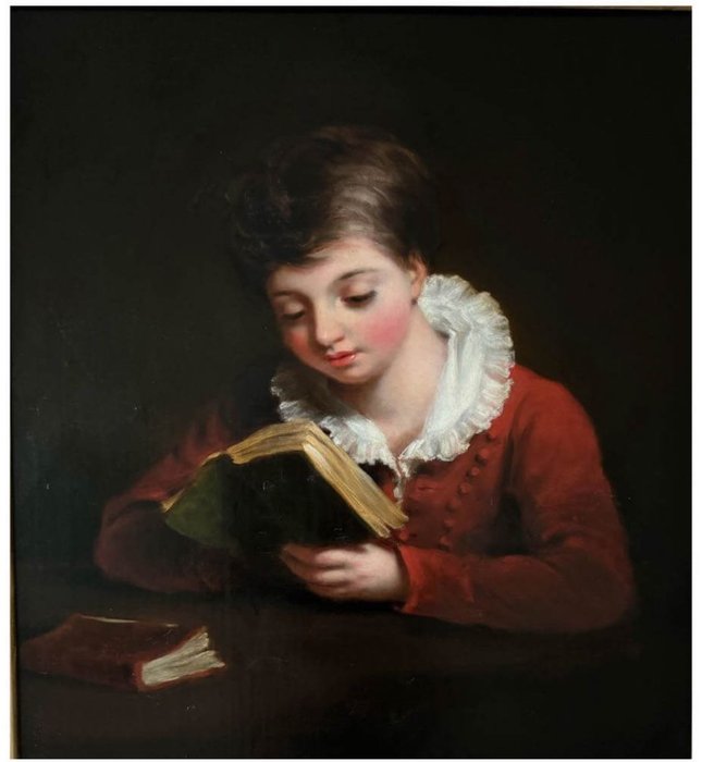 Sir Thomas Lawrence ( 1769 - 1830 ) Circle of - A large half-length portrait of a boy reading