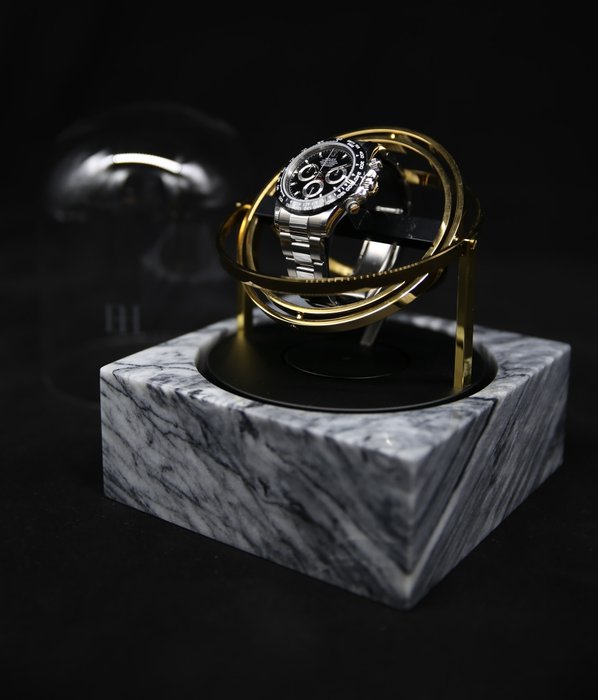 The Voyager I - Limited Edition xxx/287 - Marble Watch Winder - Gold/Grey -  Tourbillon/Gyro/Orbit