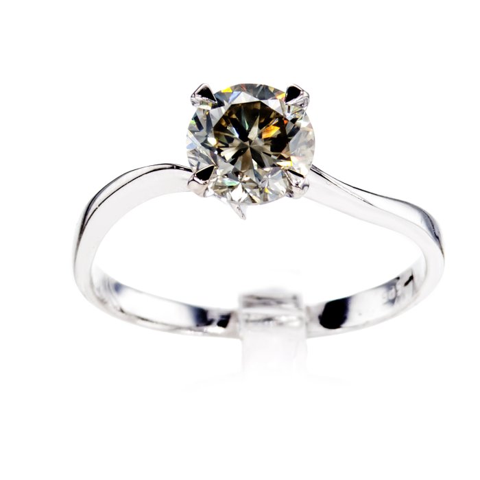 Ingen mindstepris - Forlovelsesring - 14 karat Hvidguld -  1.02ct. tw. Diamant (Naturfarvet)