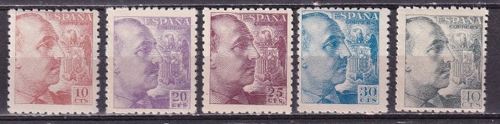 Spanien 1939 - sæt - General Franco - Variedades Papel carton, Calcado al dorso, Doble impresion, Fuelle