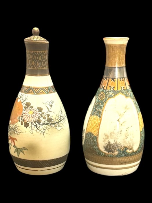 Antikke Kutani Ware Tokkuri-par (Sake-flasker) - Meiji til Taisho-perioden - Porcelæn - Japan - 19. århundrede