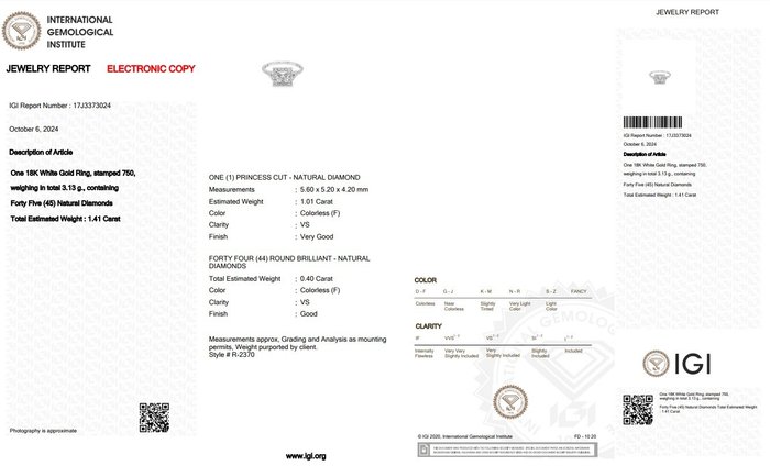 Ring - 18 kraat Hvidguld -  1.41ct. tw. Diamant (Natur) - Diamant - Ideel skåret diamant