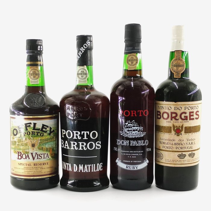 4 Porto Wine Bottles: Offley Boa Vista + Barros D. Matilde + Porto Don Pablo + Borges Porto - Colheita Port -  Douro  - 4 Flaske (0,75L)