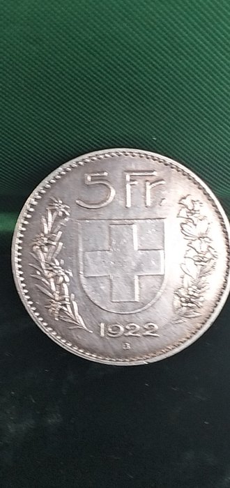 Schweiz. 5 Francs 1922 B  (Ingen mindstepris)