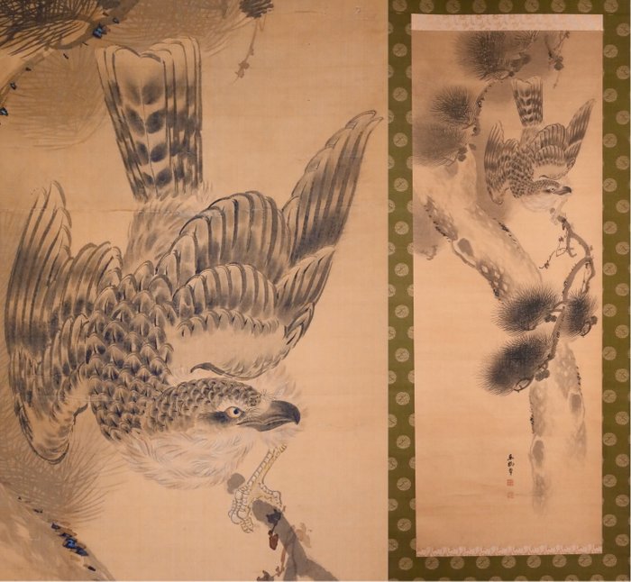 Hanging Scroll - Old Pine and Hawk - Ukendt kunstner - Japan  (Ingen mindstepris)