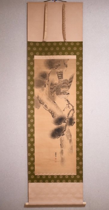 Hanging Scroll - Old Pine and Hawk - Ukendt kunstner - Japan  (Ingen mindstepris)