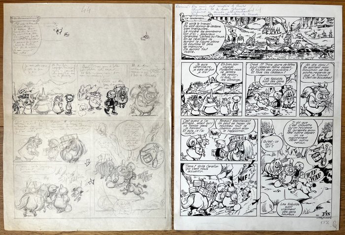 Sirius - 1 Planche originale + planche originale præparatoire - Bouldadar et Colegram - La Guerre des Kobolds - Dernière planche - 1980