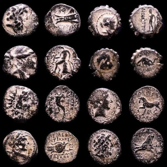 Seleucidisch koninkrijk, 312-63 v.Chr. Lot comprising eight (8) bronze coins Middle East, and at the height of its power included central Anatolia, the Levant, Mesopotamia,  (Ingen mindstepris)