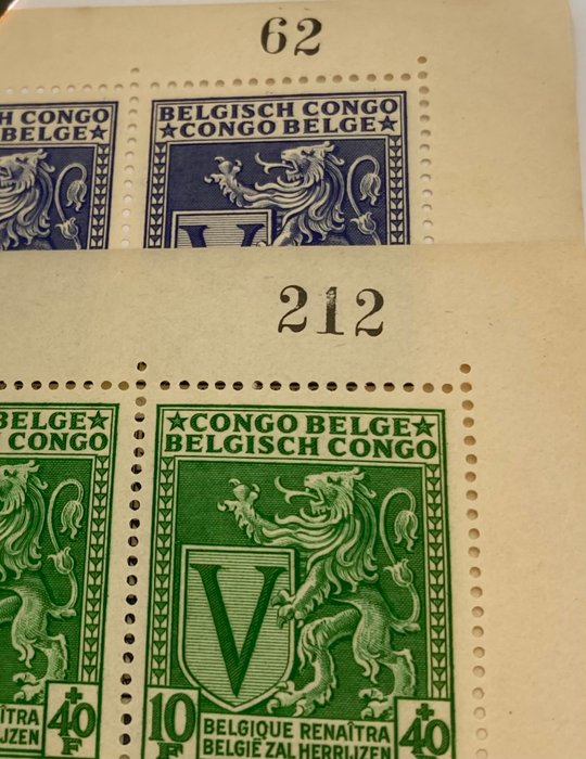 Belgisk Congo 1942 - Serien 'Heraldisk løve og bogstavet V' i hele ark - OBP/COB 268/69 in volledige vellen van 50