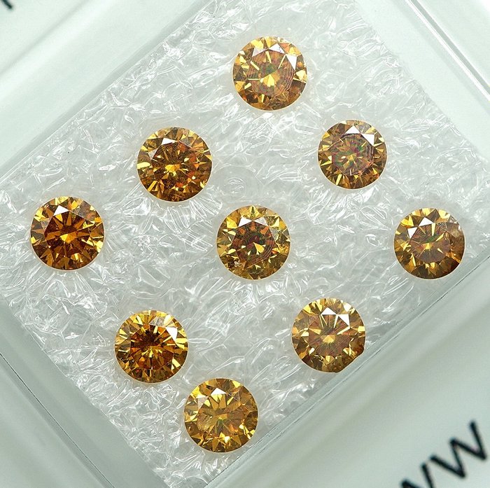 9 pcs Diamant  (Naturfarvet)  - 1.01 ct Blandet orange - SI1, VS1 - Gem Report Antwerp (GRA)