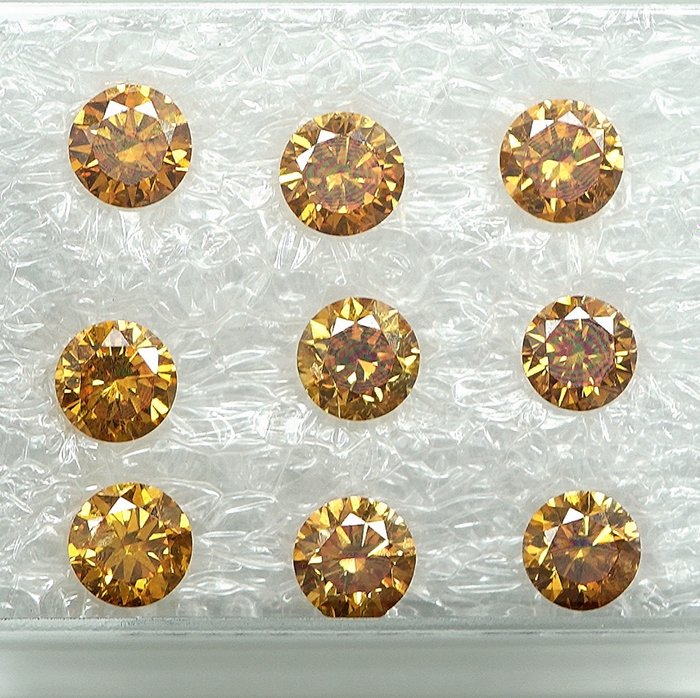 9 pcs Diamant  (Naturfarvet)  - 1.01 ct Blandet orange - SI1, VS1 - Gem Report Antwerp (GRA)