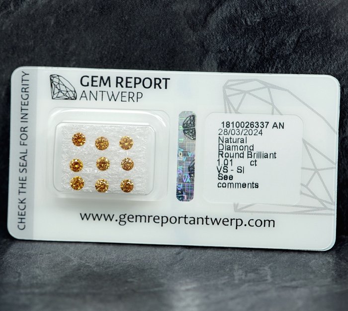 9 pcs Diamant  (Naturfarvet)  - 1.01 ct Blandet orange - SI1, VS1 - Gem Report Antwerp (GRA)