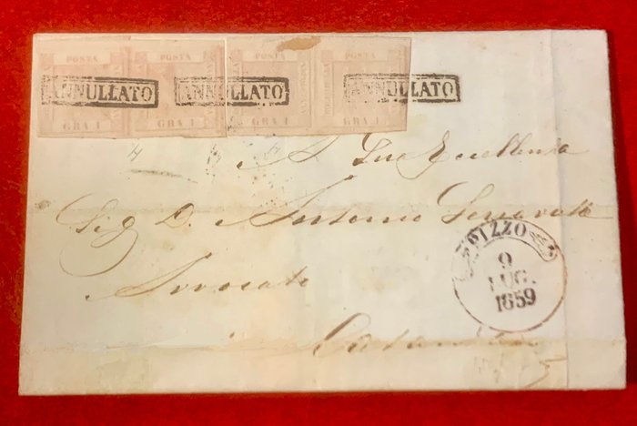 Antikke Italienske Stater - Napoli 1858 - Napoli brev med 2 par af 1 korn - Sassone 3