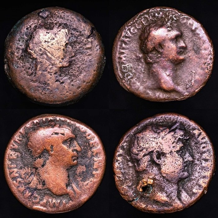 Romarriket. Domitian, Hadrian  Trajan. group comprising four (4) coins  (Ingen mindstepris)