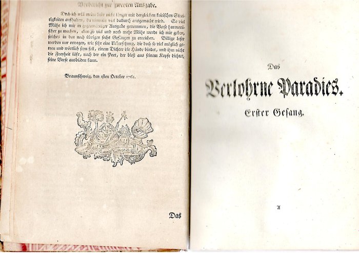 Johann (John) Milton - Das Verlohrne Paradies (Das verlorene Paradies) - 1762-1762