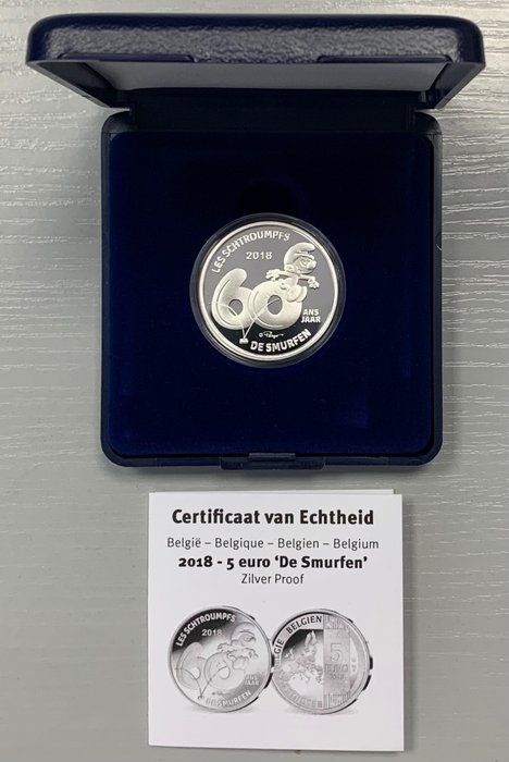 Belgien. 5 Euro 2018 "Schtroumpfs" Proof  (Ingen mindstepris)