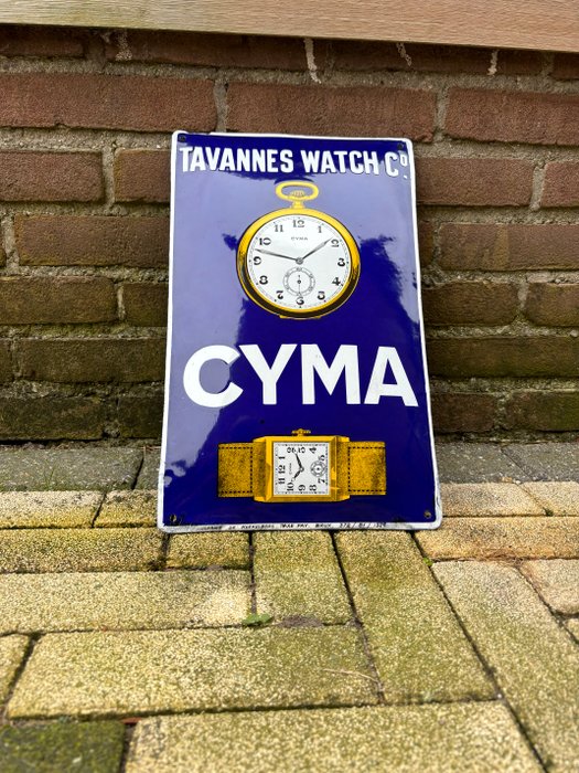 Emaillerie Koekelberg - Tavannes Watch Co - Cyma - Emaljeskilt - billboard 1926 - Emalje