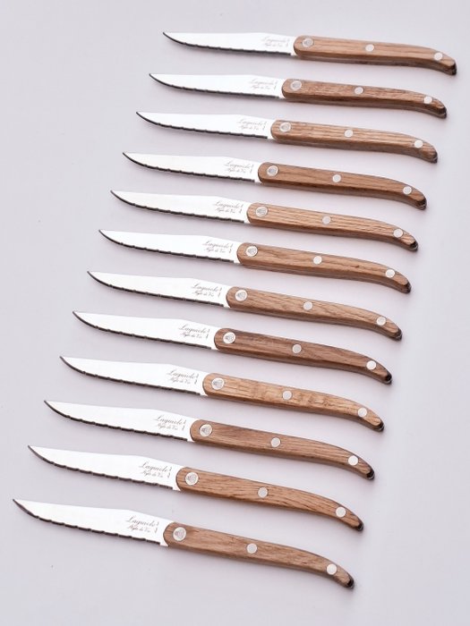 Laguiole - 12x Steak Knives - Oak wood - style de - Bordknive sæt (12) - Rustfrit stål