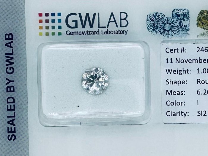 Ingen mindstepris - 1 pcs Diamant  (Natur)  - 1.00 ct - Rund - I - SI2 - Gemewizard Gemological Laboratory (GWLab)