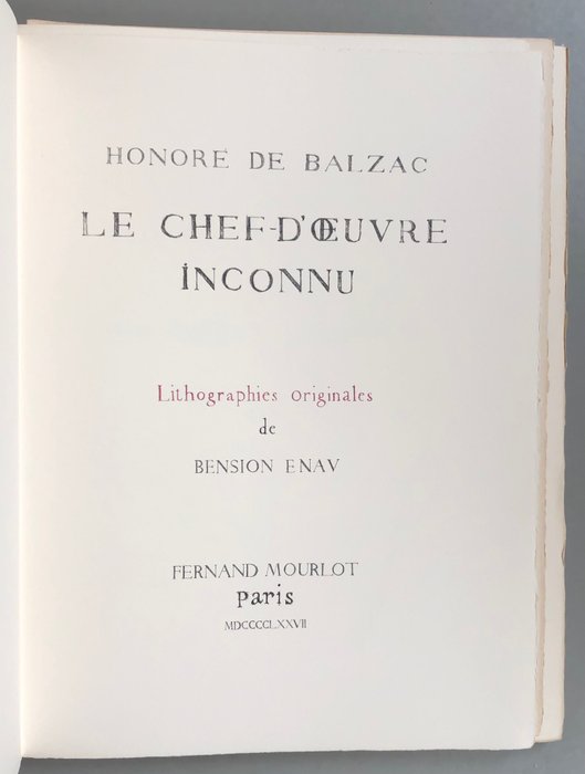 Honoré de Balzac / Bension Enav - Le Chef-d'œuvre inconnu [avec 177 lithographies signées dont 41 lithographies sur japon nacré] - 1977