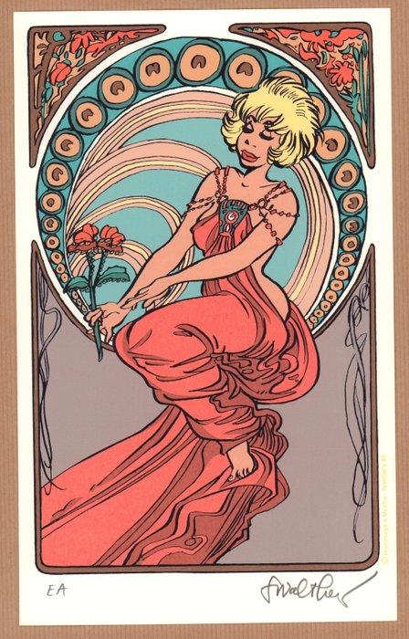 Walthéry, François - 1 Ex Libris - Natacha - Hommage à Mucha - Sérigraphie