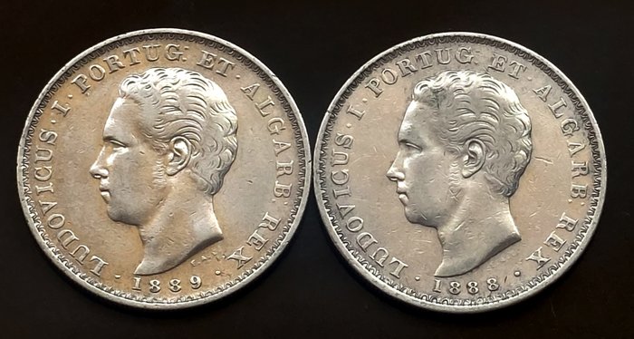 Portugal. D. Luís I (1861-1889). 500 Réis 1888/1889 (2 Moedas)  (Ingen mindstepris)