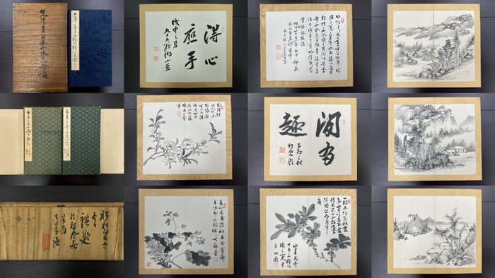 Two classic ink and flower albums - signature appraisal of the painter's grandson - Tanomura Chokunyu (1814-1907) - Japan - Sene Edo-periode