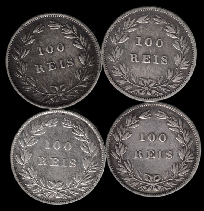 Portugal. D. Luís I (1861-1889). 100 Reis 1877/1880 (4 moedas)  (Ingen mindstepris)