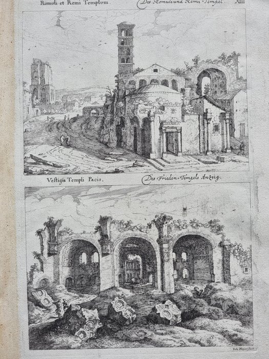 Johann Jacob von Sandrart (1655–1698), Johann Meyer (XVII) - Romuli et Remi Templum  - Vestigia Templi Pacis (tavola XIII),  Amphitheatrum Flavium. vulgo